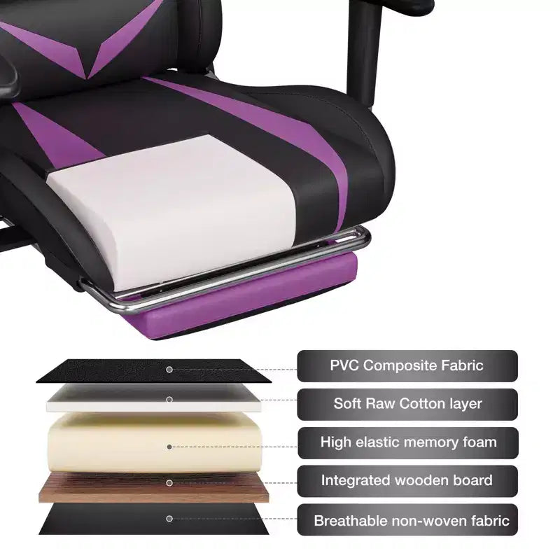 Fauteuil de jeu inclinable de massage Hoffree Chaise de bureau ergonomique pour PC avec haut-parleur Bluetooth et lumière RVB