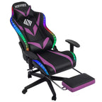 Fauteuil de jeu inclinable de massage Hoffree Chaise de bureau ergonomique pour PC avec haut-parleur Bluetooth et lumière RVB