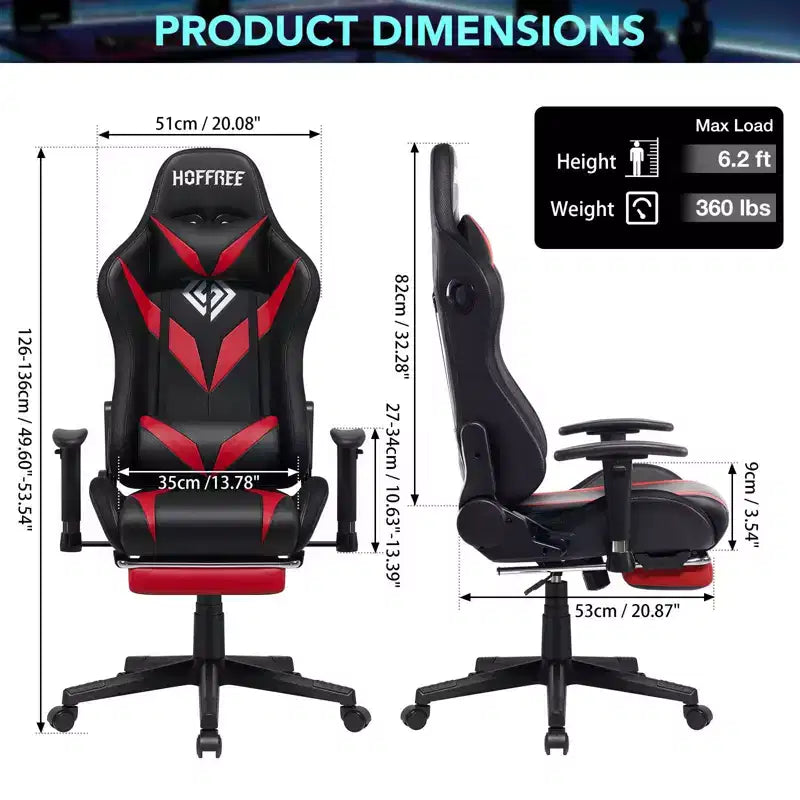 Fauteuil de jeu inclinable de massage Hoffree Chaise de bureau ergonomique pour PC avec haut-parleur Bluetooth et lumière RVB