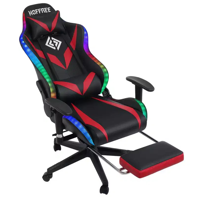 Fauteuil de jeu inclinable de massage Hoffree Chaise de bureau ergonomique pour PC avec haut-parleur Bluetooth et lumière RVB