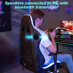 Fauteuil de jeu inclinable de massage Hoffree Chaise de bureau ergonomique pour PC avec haut-parleur Bluetooth et lumière RVB