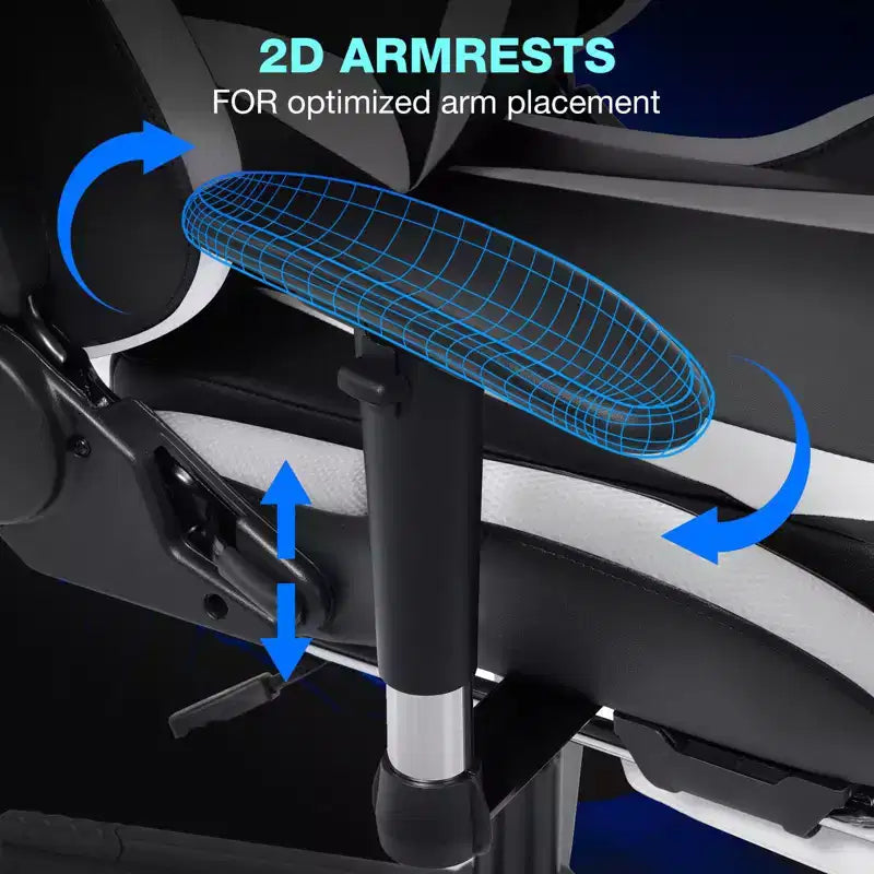 Fauteuil de jeu inclinable de massage Hoffree Chaise de bureau ergonomique pour PC avec haut-parleur Bluetooth et lumière RVB