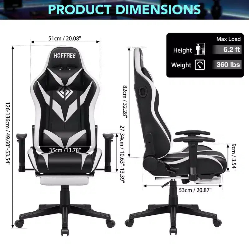 Fauteuil de jeu inclinable de massage Hoffree Chaise de bureau ergonomique pour PC avec haut-parleur Bluetooth et lumière RVB