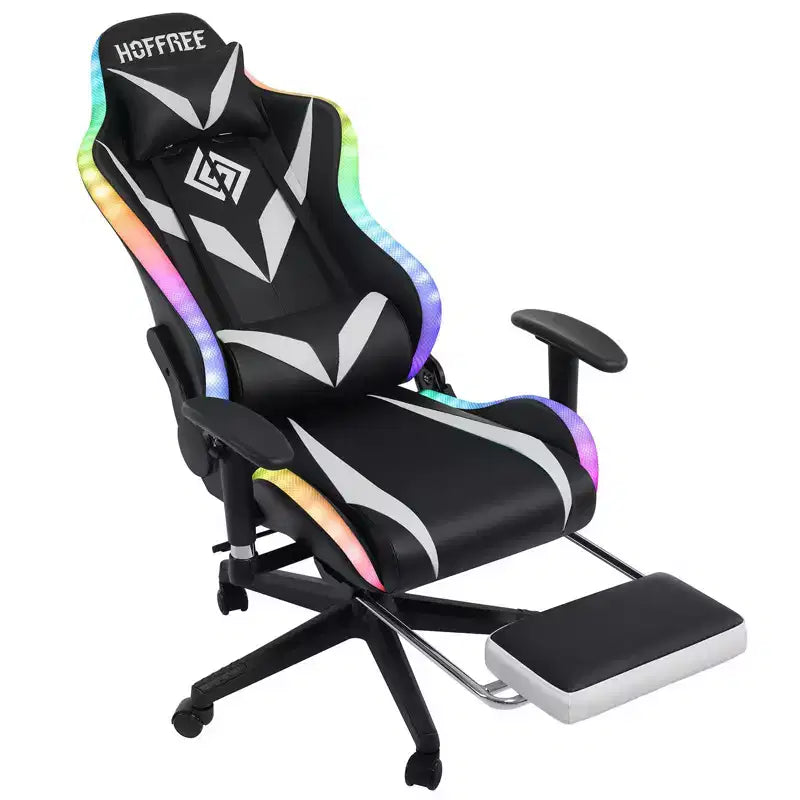 Fauteuil de jeu inclinable de massage Hoffree Chaise de bureau ergonomique pour PC avec haut-parleur Bluetooth et lumière RVB