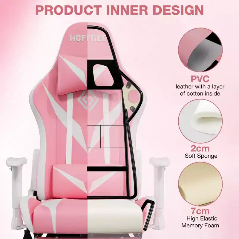Fauteuil de jeu inclinable de massage Hoffree Chaise de bureau ergonomique pour PC avec haut-parleur Bluetooth et lumière RVB