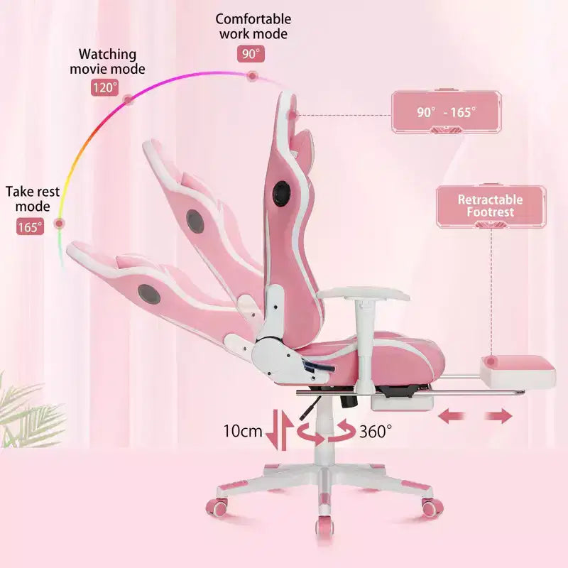 Fauteuil de jeu inclinable de massage Hoffree Chaise de bureau ergonomique pour PC avec haut-parleur Bluetooth et lumière RVB