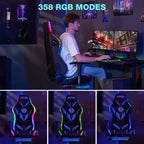 Fauteuil de jeu inclinable de massage Hoffree Chaise de bureau ergonomique pour PC avec haut-parleur Bluetooth et lumière RVB