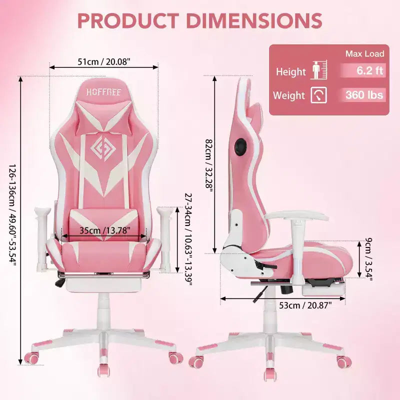 Fauteuil de jeu inclinable de massage Hoffree Chaise de bureau ergonomique pour PC avec haut-parleur Bluetooth et lumière RVB