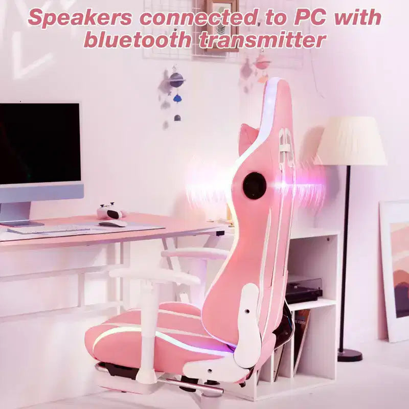 Fauteuil de jeu inclinable de massage Hoffree Chaise de bureau ergonomique pour PC avec haut-parleur Bluetooth et lumière RVB