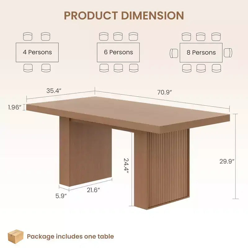 Table de salle à manger de 70,8 pouces, table de salle à manger moderne avec rangement, table de cuisine en bois avec pieds cannelés, table de cuisine rustique en bois