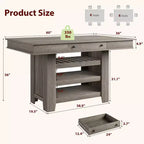 Table à manger en bois hauteur comptoir 60'' pour 4-6 personnes, îlot de cuisine avec casier à vin et 2 tiroirs, table de desserte à 4 niveaux pour salle à manger et cuisine