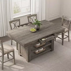 Table à manger en bois hauteur comptoir 60'' pour 4-6 personnes, îlot de cuisine avec casier à vin et 2 tiroirs, table de desserte à 4 niveaux pour salle à manger et cuisine