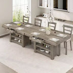 Table à manger en bois hauteur comptoir 60'' pour 4-6 personnes, îlot de cuisine avec casier à vin et 2 tiroirs, table de desserte à 4 niveaux pour salle à manger et cuisine