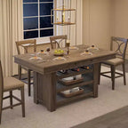 Table à manger en bois hauteur comptoir 60'' pour 4-6 personnes, îlot de cuisine avec casier à vin et 2 tiroirs, table de desserte à 4 niveaux pour salle à manger et cuisine