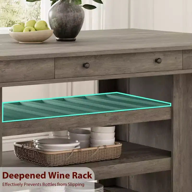 Table à manger en bois hauteur comptoir 60'' pour 4-6 personnes, îlot de cuisine avec casier à vin et 2 tiroirs, table de desserte à 4 niveaux pour salle à manger et cuisine