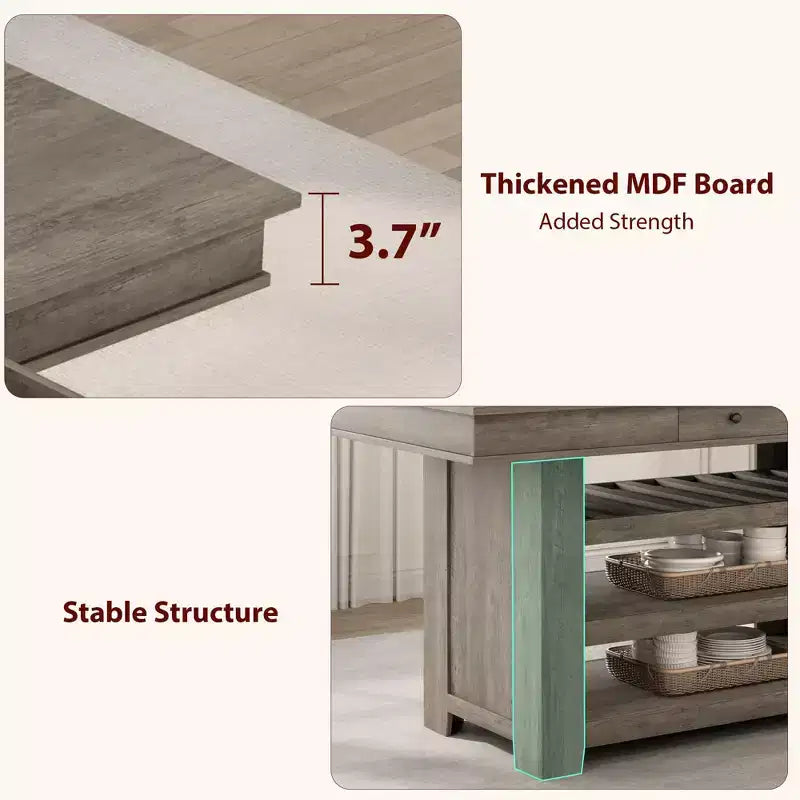 Table à manger en bois hauteur comptoir 60'' pour 4-6 personnes, îlot de cuisine avec casier à vin et 2 tiroirs, table de desserte à 4 niveaux pour salle à manger et cuisine