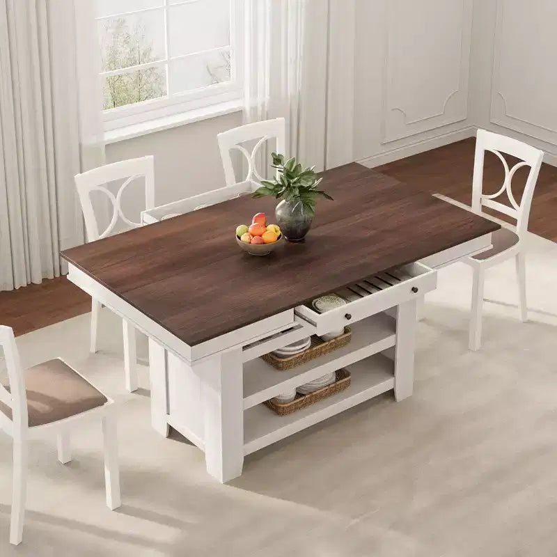 Table à manger en bois hauteur comptoir 60'' pour 4-6 personnes, îlot de cuisine avec casier à vin et 2 tiroirs, table de desserte à 4 niveaux pour salle à manger et cuisine
