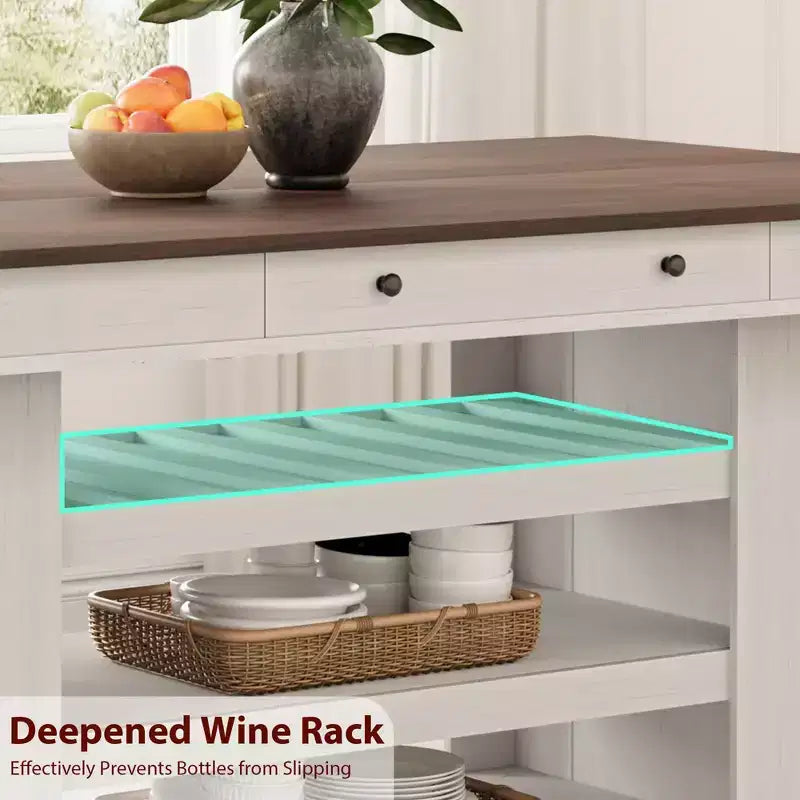 Table à manger en bois hauteur comptoir 60'' pour 4-6 personnes, îlot de cuisine avec casier à vin et 2 tiroirs, table de desserte à 4 niveaux pour salle à manger et cuisine