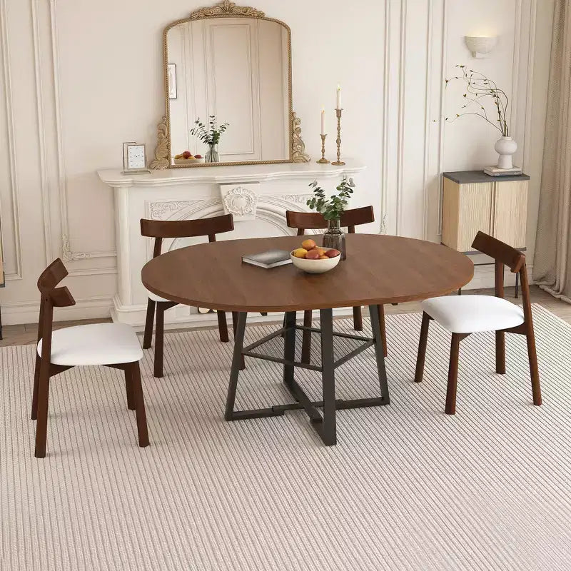 GDFStudio Raj Modern 5-Piece Extendable Dining Table Set with 4 Faux Leather Upholstered Chairs