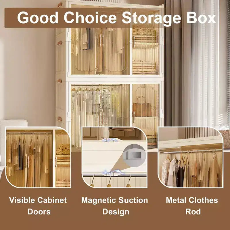 Clihome Armoire de rangement portable, Meuble de rangement avec 9 portes magnétiques et 9 cubes