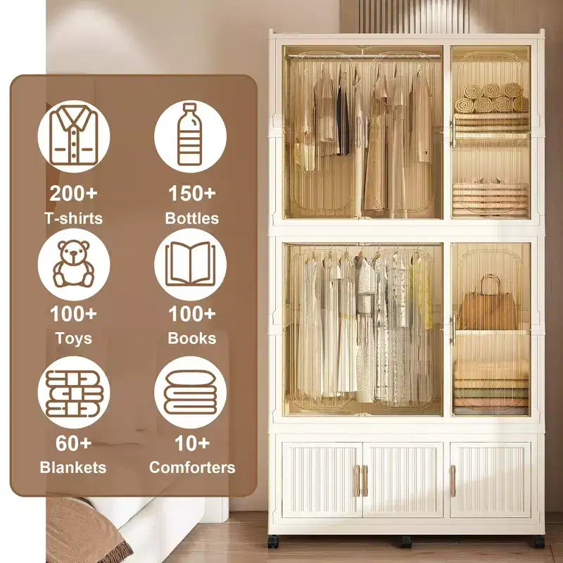 Clihome Armoire de rangement portable, Meuble de rangement avec 9 portes magnétiques et 9 cubes