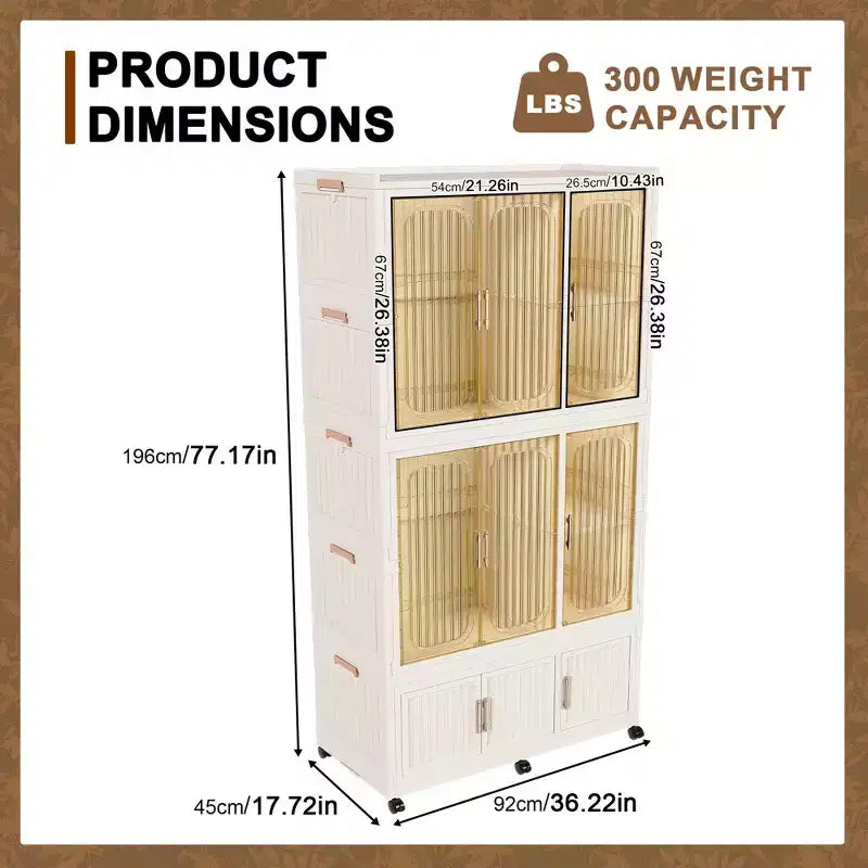 Clihome Armoire de rangement portable, Meuble de rangement avec 9 portes magnétiques et 9 cubes