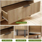 Commode 5 tiroirs Natural Wave pour chambre à coucher, commode moderne en bois avec dispositif anti-basculement et pieds en métal pour couloir et entrée