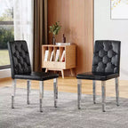 Chaises de salle à manger modernes en polyuréthane rembourrées (lot de 2), pieds en métal argenté, chaises de luxe sans accoudoirs pour cuisine ou salle à manger-Panipeachy