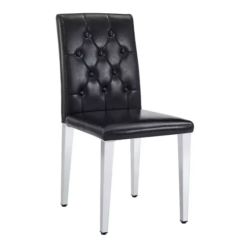 Chaises de salle à manger modernes en polyuréthane rembourrées (lot de 2), pieds en métal argenté, chaises de luxe sans accoudoirs pour cuisine ou salle à manger-Panipeachy