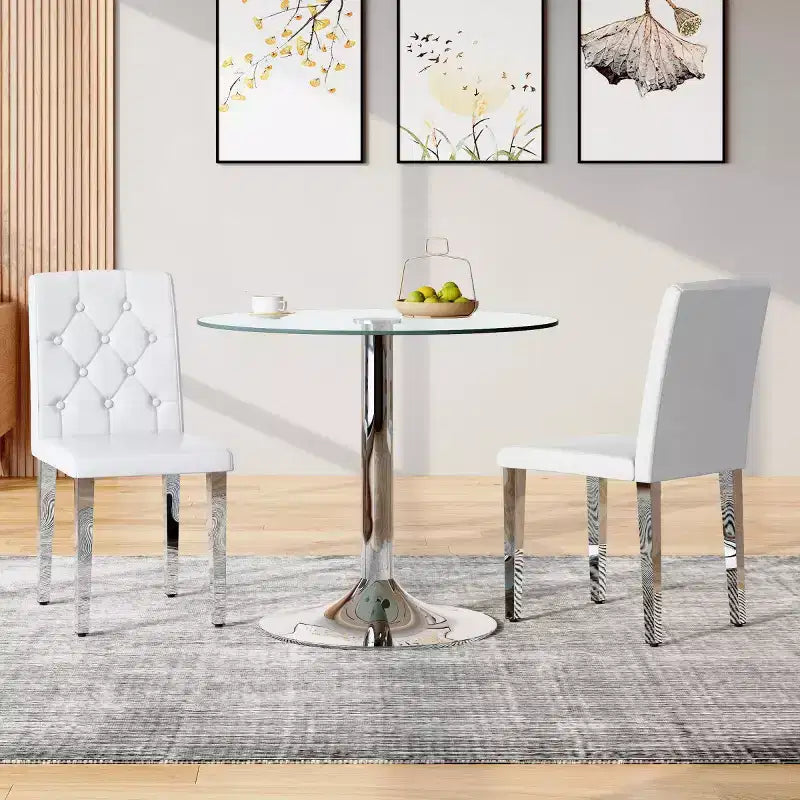 Chaises de salle à manger modernes en polyuréthane rembourrées (lot de 2), pieds en métal argenté, chaises de luxe sans accoudoirs pour cuisine ou salle à manger-Panipeachy