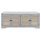 Banc d'entrée rustique en rotin avec rangement, banc à chaussures d'entrée avec coussin amovible pour couloir ou salon-Panipeachy