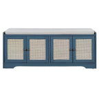 Banc d'entrée rustique en rotin avec rangement, banc à chaussures d'entrée avec coussin amovible pour couloir ou salon-Panipeachy
