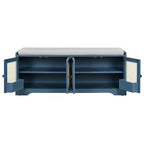 Banc d'entrée rustique en rotin avec rangement, banc à chaussures d'entrée avec coussin amovible pour couloir ou salon-Panipeachy
