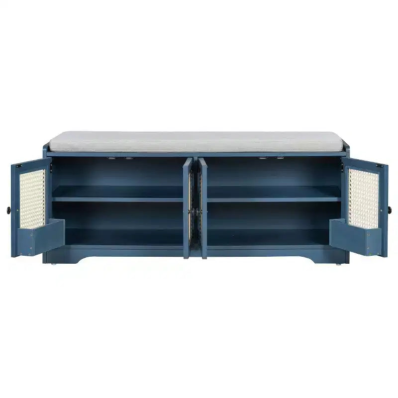 Banc d'entrée rustique en rotin avec rangement, banc à chaussures d'entrée avec coussin amovible pour couloir ou salon-Panipeachy