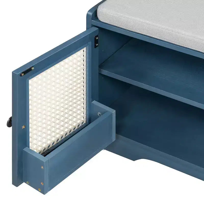 Banc d'entrée rustique en rotin avec rangement, banc à chaussures d'entrée avec coussin amovible pour couloir ou salon-Panipeachy