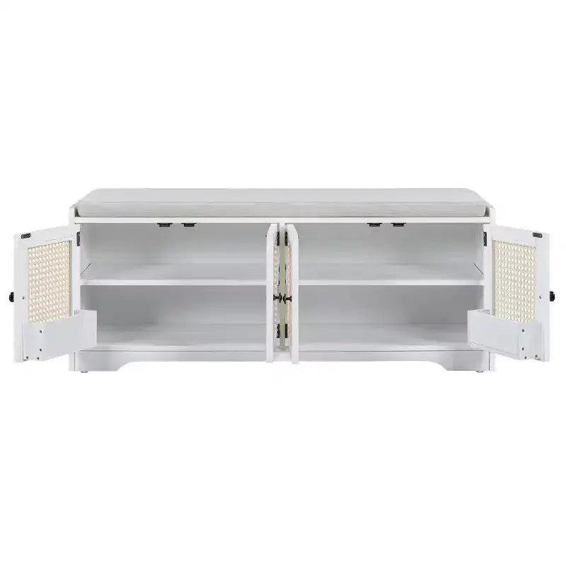 Banc d'entrée rustique en rotin avec rangement, banc à chaussures d'entrée avec coussin amovible pour couloir ou salon-Panipeachy