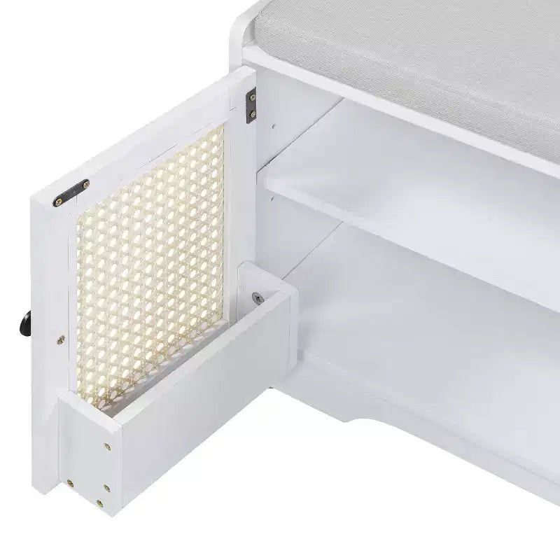 Banc d'entrée rustique en rotin avec rangement, banc à chaussures d'entrée avec coussin amovible pour couloir ou salon-Panipeachy
