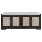 Banc d'entrée rustique en rotin avec rangement, banc à chaussures d'entrée avec coussin amovible pour couloir ou salon-Panipeachy