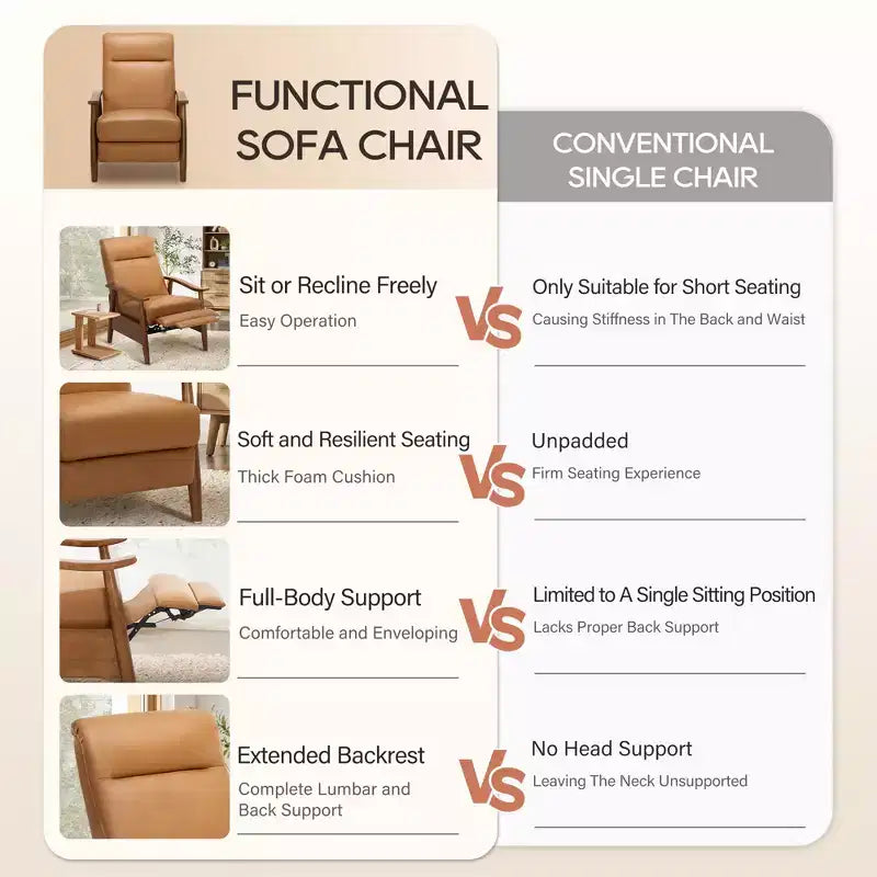 Fauteuil inclinable Ora Maison Push Back - Fauteuil en cuir réglable avec repose-pieds pour salon et chambre à coucher
