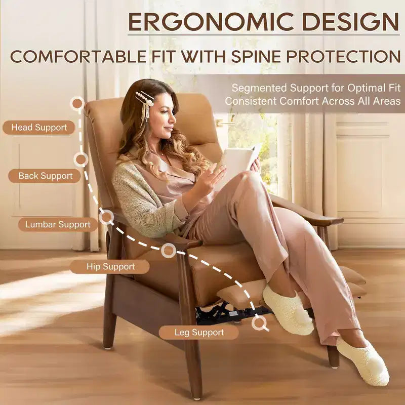 Fauteuil inclinable Ora Maison Push Back - Fauteuil en cuir réglable avec repose-pieds pour salon et chambre à coucher