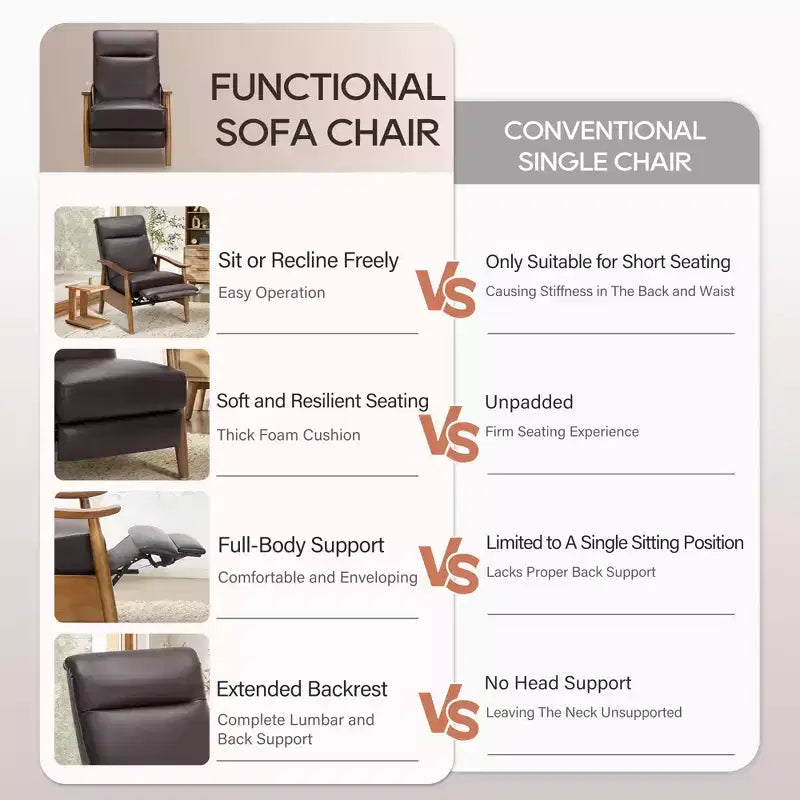 Fauteuil inclinable Ora Maison Push Back - Fauteuil en cuir réglable avec repose-pieds pour salon et chambre à coucher