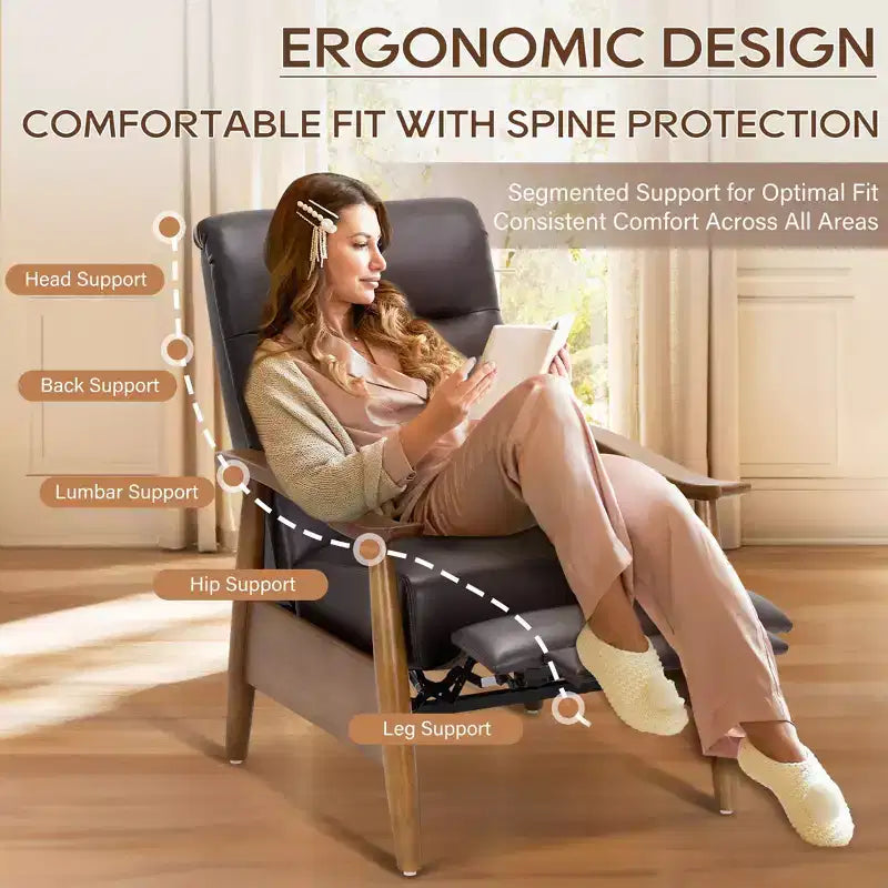 Fauteuil inclinable Ora Maison Push Back - Fauteuil en cuir réglable avec repose-pieds pour salon et chambre à coucher