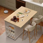 Îlot de cuisine mobile de 120 cm avec plan de travail à abattant, station de recharge, desserte de cuisine roulante avec étagères coulissantes, tiroirs, porte-épices