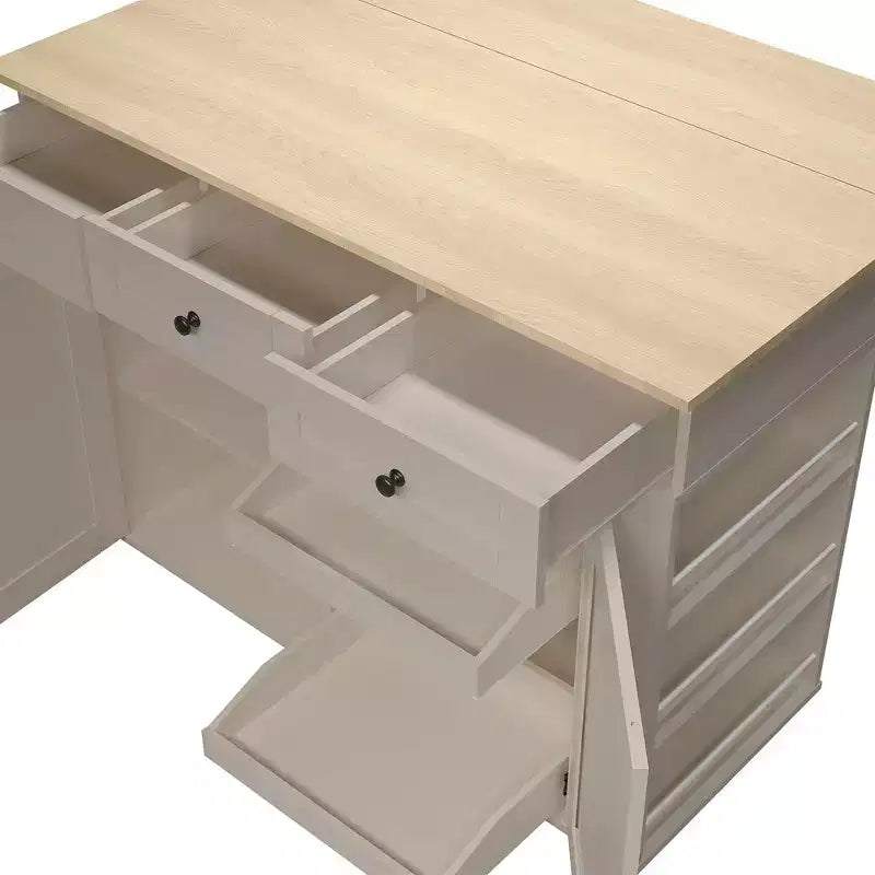 Îlot de cuisine mobile de 120 cm avec plan de travail à abattant, station de recharge, desserte de cuisine roulante avec étagères coulissantes, tiroirs, porte-épices