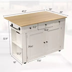 Îlot de cuisine mobile de 120 cm avec plan de travail à abattant, station de recharge, desserte de cuisine roulante avec étagères coulissantes, tiroirs, porte-épices