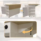 Îlot de cuisine mobile de 120 cm avec plan de travail à abattant, station de recharge, desserte de cuisine roulante avec étagères coulissantes, tiroirs, porte-épices