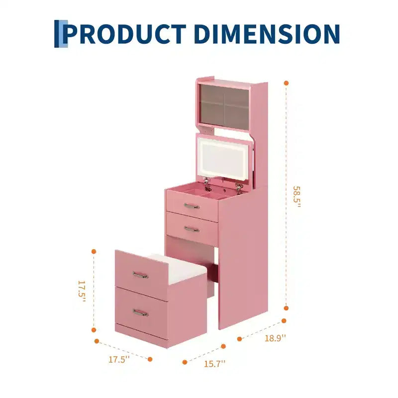 COZONY Coiffeuse 3-en-1 avec LED 3 Couleurs, Table de Maquillage avec Tiroirs et Portes en Acrylique, Ensemble de Maquillage Compact avec 2 Prises CA et USB, Table de Chevet