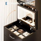 COZONY Coiffeuse 3-en-1 avec LED 3 Couleurs, Table de Maquillage avec Tiroirs et Portes en Acrylique, Ensemble de Maquillage Compact avec 2 Prises CA et USB, Table de Chevet