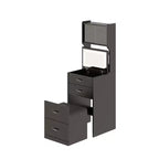 COZONY Coiffeuse 3-en-1 avec LED 3 Couleurs, Table de Maquillage avec Tiroirs et Portes en Acrylique, Ensemble de Maquillage Compact avec 2 Prises CA et USB, Table de Chevet