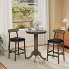 Costway Table de bar ronde 76 cm avec cadre en bois d'hévéa, pied élégant pour salle à manger Expresso/Gris chêne